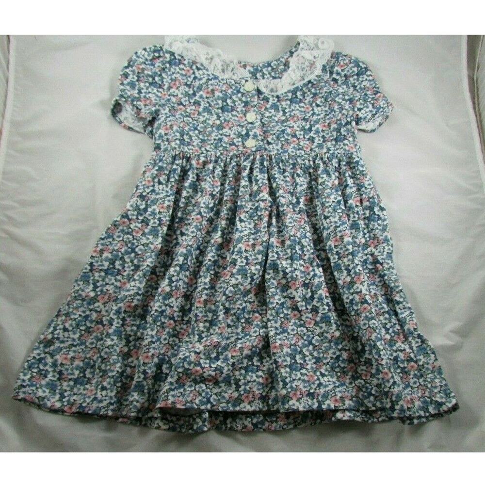 Jazz Kids Girls Floral Dress Short Sleeve Lace Collar Size 6X USA Made 1980s